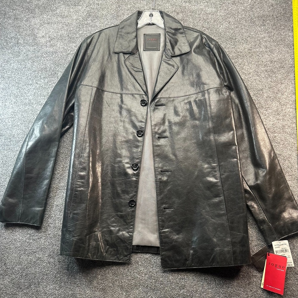 Rogue Leather by Reilly Olmes Car Coat Mens L Black Long Sleeve Button Front